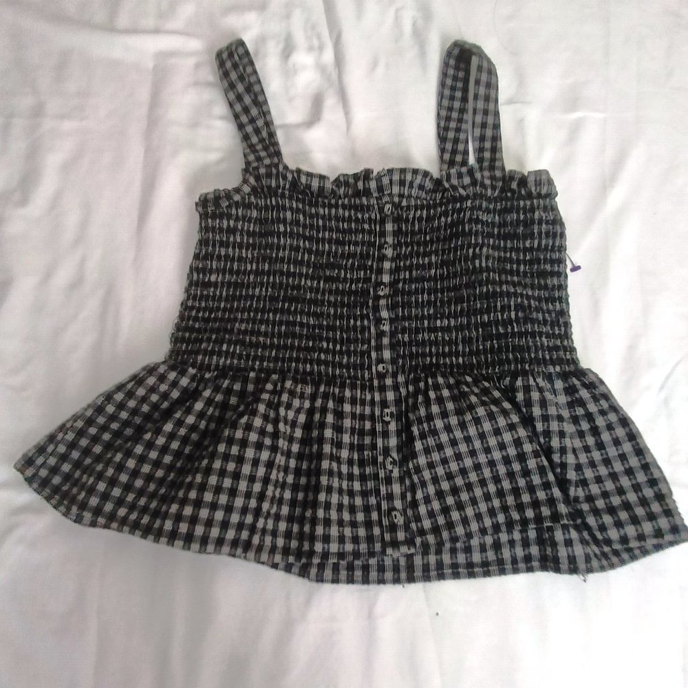 Forever 21 Black/White Plaid Striped Flare Shirt